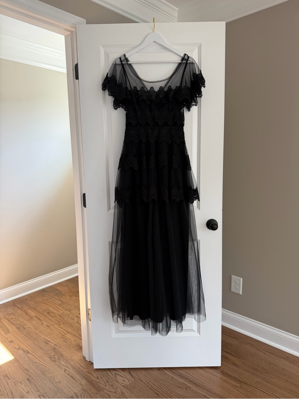 BCBGMaxAzria Black Lace & Tulle Maxi Dress